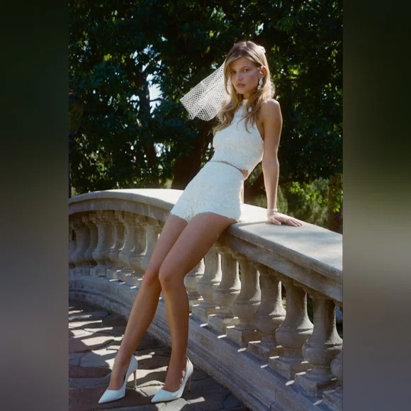 New! Amanda Uprichard x REVOLVE Brynley Lace Shorts in White - Size XS - Picture 2 of 12